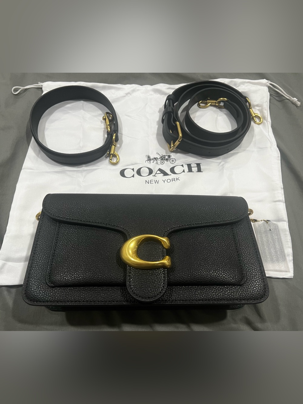 Coach Black Pebbled Leather Crossbody Bag with Gold-Tone hardware 2 straps